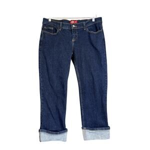 Dickies Capri Jeans Women 15 Dark Blue Cuffed Mid Rise Stretch Denim 22.5"Inseam